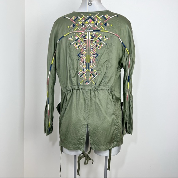 Jessica Simpson Blazer Finn Draped Embroidered Jacket Size Small Olive Lagenlook - Picture 6 of 11